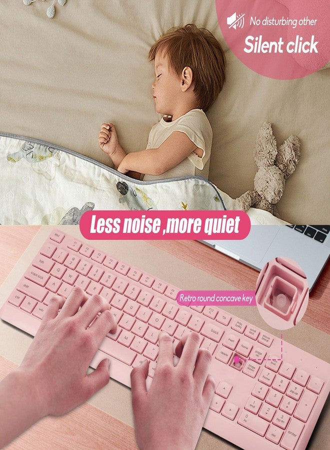 Guiheng Wireless Silent Keyboard Mouse Combo, Ultra-Slim USB Keyboard Silent Mouse Set, Water-Dropping Keycaps, 12 Shortcuts, 2.4GHz Wireless Connection for PC Laptop Windows XP/7/8/10, Vista, Mac (Pink) - Image 2